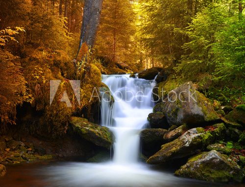Autumnal landscape with waterfall  Fototapety Wodospad Fototapeta