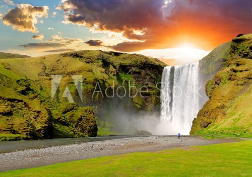 Iceland, waterfall - Skogafoss  Fototapety Wodospad Fototapeta