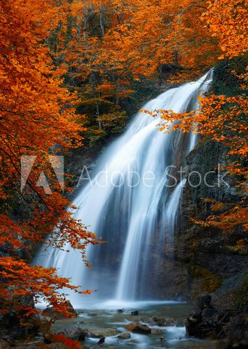Beautiful Waterfall. Autumn  Fototapety Wodospad Fototapeta