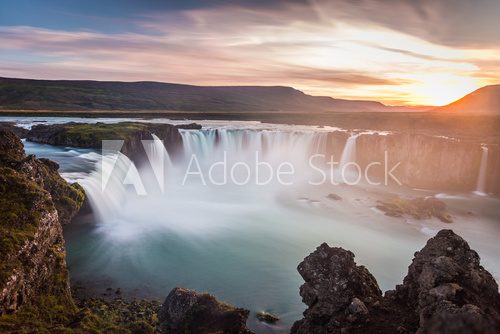 Iceland, Godafoss at sunset, beautiful waterfall, long exposure  Fototapety Wodospad Fototapeta