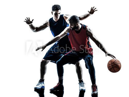 caucasian and african basketball players man silhouette  Sport Plakat