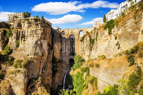 Bridge of Ronda, a famous white villages of Malaga, Spain a  Architektura Plakat