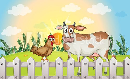 A cow and a rooster  Plakaty do Pokoju dziecka Plakat