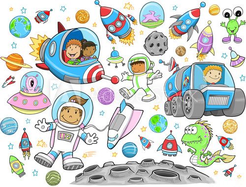 Cute Outer Space Vector Illustration Design Set  Fototapety do Pokoju Chłopca Fototapeta