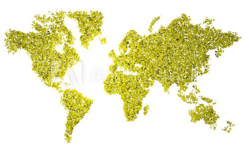 Planisfero, carta geografica stilizzata, triangoli gialli  Mapa Świata Fototapeta