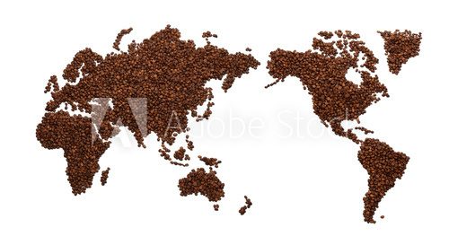 Coffee: Coffee Beans Worldã/with clipping path  Mapa Świata Fototapeta