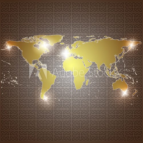 golden world map vector background  Mapa Świata Fototapeta