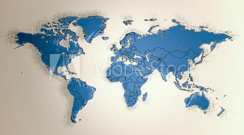 Weltkarte flÃ¼ssig mit Grenzen- blau  Mapa Świata Fototapeta