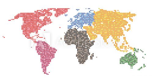 Colored Digital World Map  Mapa Świata Fototapeta