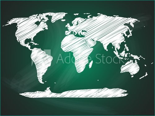 World map on green blackboard  Mapa Świata Fototapeta