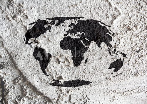 Globe earth idea   on Cement wall texture background design  Mapa Świata Fototapeta