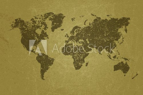 World map on blank grunge paper texture.  Mapa Świata Fototapeta