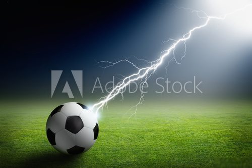 Soccer ball, lightning, spotlight  Stadion Fototapeta