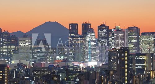 Tokyo cityscape and Mountain Fuji  Fototapety Miasta Fototapeta
