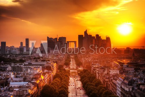La Defense and Champs-Elysees at sunset in Paris, France.  Fototapety Miasta Fototapeta
