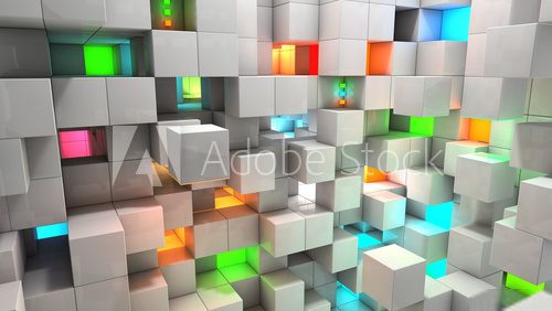 Abstract background white and color cubes  Optycznie Powiększające Fototapeta
