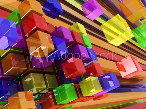Kolorowe w kubicznych kształtach  Optycznie Powiększające Fototapeta