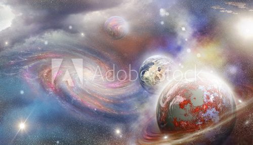 planets and spiral galaxy  Fototapety Kosmos Fototapeta