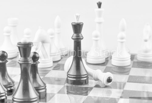 Chess white on black  Czarno Białe Obraz