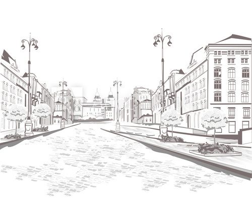 Series of street views in the old city, sketch  Drawn Sketch Fototapeta