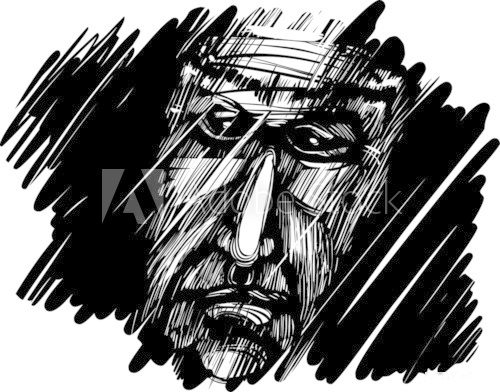 old man face in darkness  Drawn Sketch Fototapeta