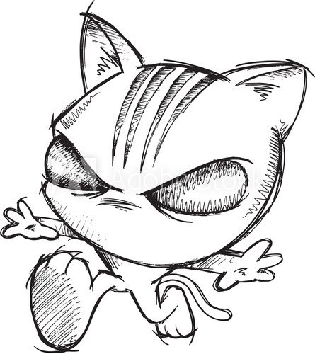 Doodle Sketch Ninja Cat Vector Illustration Art  Drawn Sketch Fototapeta