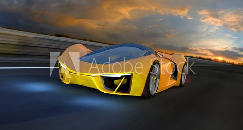 A yellow Future Fantasy Car on a Racing Track  Pojazdy Obraz