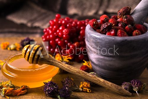 Honey and herbs  Owoce Obraz