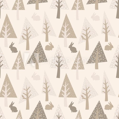 Fir-trees seamless pattern. Christmas background  Styl skandynawski Fototapeta