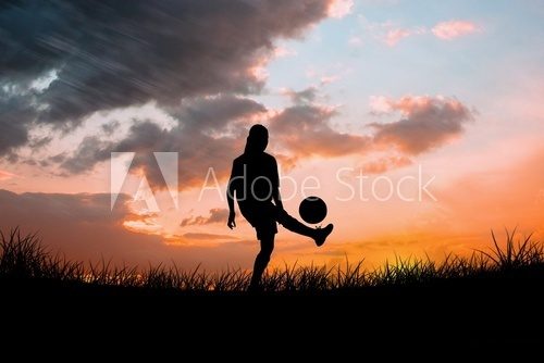 Composite image of cute football player kicking ball  Plakaty dla Nastolatka Plakat