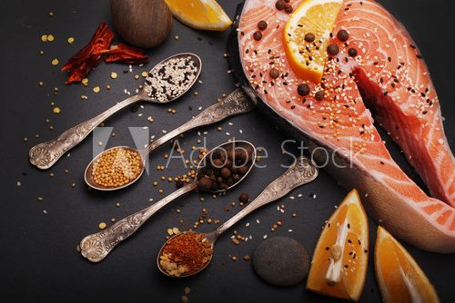 Fresh salmon and spices  Obrazy do Kuchni  Obraz