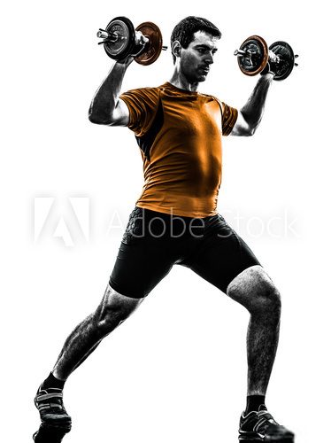 man exercising weight training silhouette  Fototapety do Klubu Fitness Fototapeta