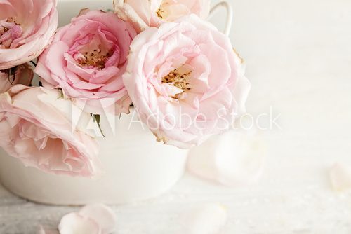 Kwiecisty wazon róż  Fototapety Pastele Fototapeta