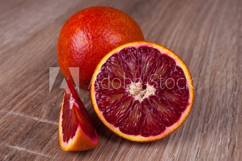red blood sicilian orange whole, half and wedge  Owoce Obraz