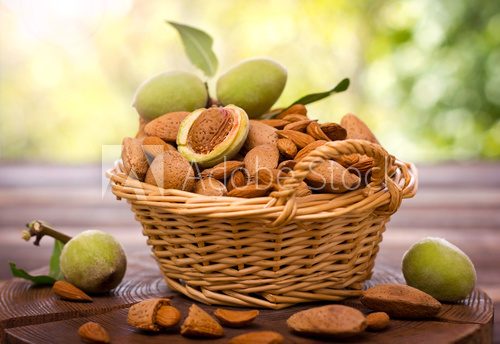 Fresh almonds in the basket  Owoce Obraz