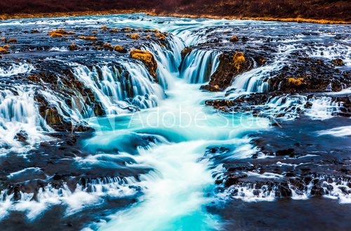 Beautiful cascade bruarfoss waterfall, Iceland  Fototapety Wodospad Fototapeta