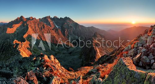 Mountain sunset panorama from peak - Slovakia Tatras  Fototapety Góry Fototapeta