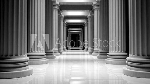 White marble pillars in a row inside a building Styl Klasyczny Fototapeta