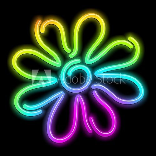 Flower Daisy Psychedelic Neon Light-Fiore Psichedelico Luminoso Fototapety Neony Fototapeta