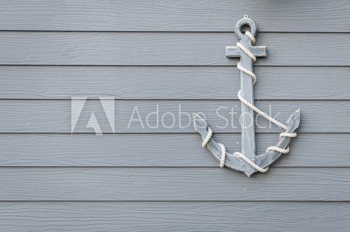 wooden anchor on wood wall Styl Marynistyczny Fototapeta