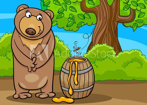 bear with honey cartoon illustration Fototapety do Przedszkola Fototapeta