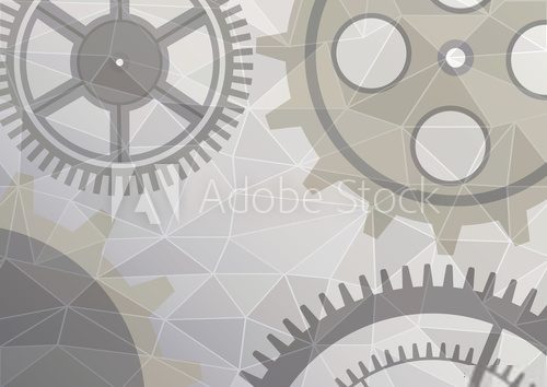 Vector illustration of gear wheel abstract background. Grey transparent banner with clockwork. Poligonal design.  EPS10. Industrialne Fototapeta