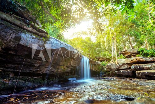 Landscape of small waterfall in the tropical rain forest, thailand Fototapety Wodospad Fototapeta