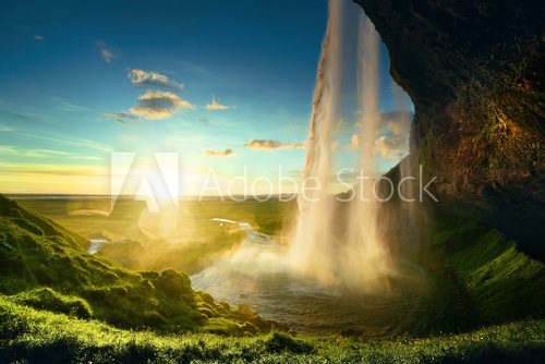 Seljalandfoss waterfall in summer time, Iceland Fototapety Wodospad Fototapeta
