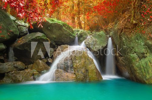 Waterfall in autumn forest. Fototapety Wodospad Fototapeta