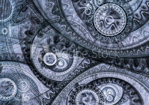 Blue fractal steampunk machine Abstrakcja Obraz