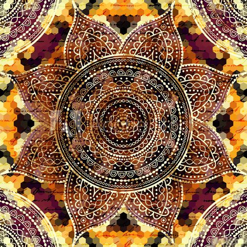 Vector square background. Mandala round decorative ornament pattern. Abstrakcja Obraz