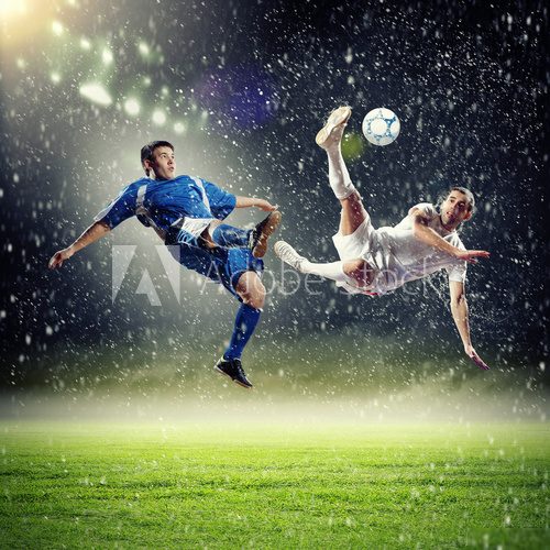 two football players striking the ball  Sport Plakat