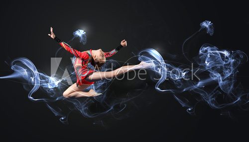 Young woman in gymnast suit posing  Sport Plakat