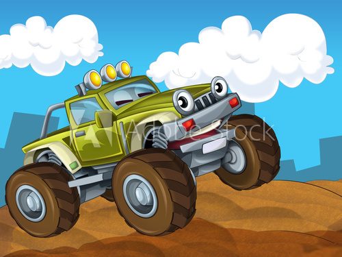The off road cartoon car - illustration for the children  Fototapety do Pokoju Chłopca Fototapeta
